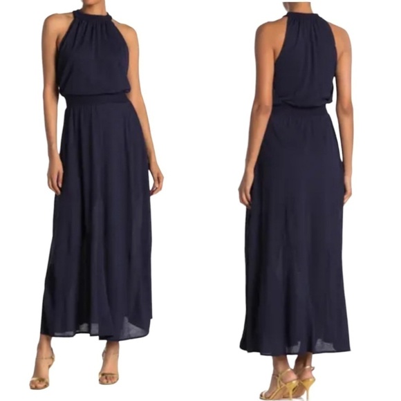 Rachel Rachel Roy June Blouson Halter Maxi Dress in True Navy Size Large - Picture 1 of 15